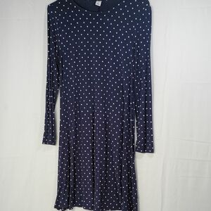Old Navy ,  Dark Blue and White Polka Dot Long Sleeve Dress